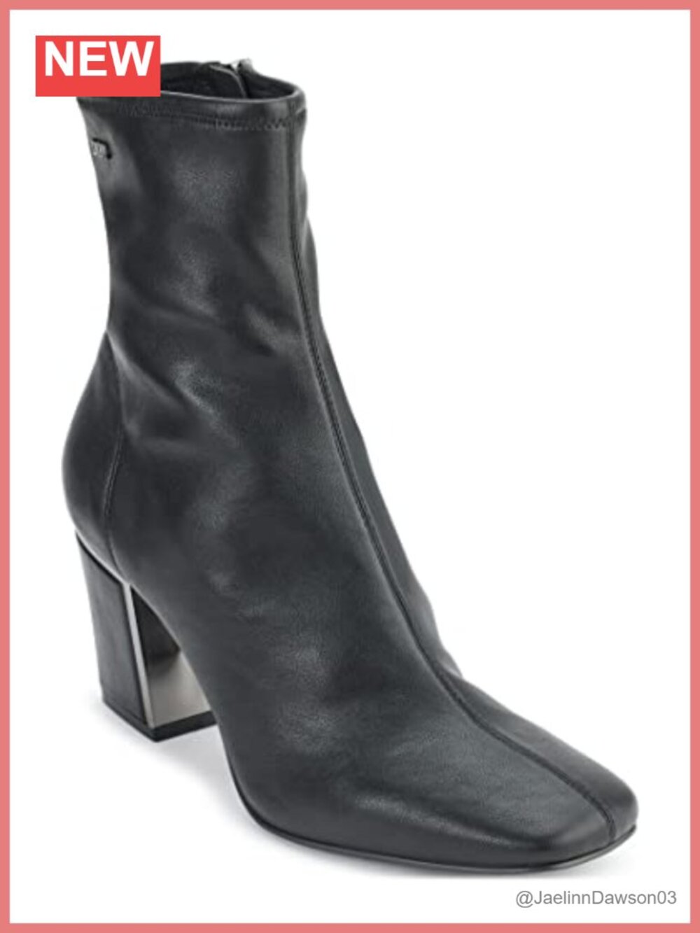 Nappa Leather Ankle Bootie with Block Heel and Zipper